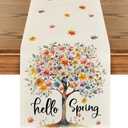 Artoid Mode Bloom Flower Tree 210 GSM Hello Spring Table Runner, Seasonal Summer Kitchen Dining Table Decoration for Home Party Decor 13x120 Inch