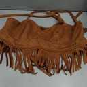 OYOANGLE Women's Plus Size Fringe Halter Top V Neck Beaded Cowgirl Western Suede Crop Top, 3XL