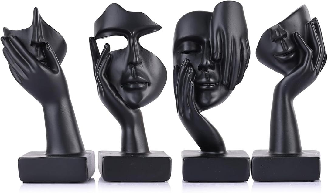 The Thinker Figurine for Room Decor Aesthetic,Small Abstract Art Figurine Coffee Table Centerpiece,Wall Floating Shelves,Fireplace,TV Stand,Bookshelf Sculpture, for Women (Black)