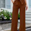 Women's Casual High Waisted Wide Leg Dress Pants with Pockets and Belt (Brown, M)