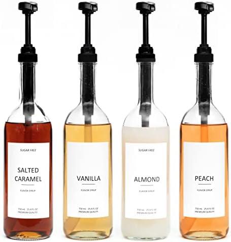 Demi's Home 25.4 oz 750 ml Glass Coffee Syrup Dispenser for Coffee Bar - 3 Pack - Comprehensive Label Set & ¼ oz Pumps Included