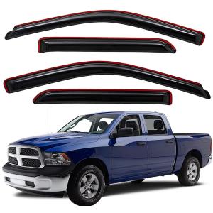 WV194109 In-Channel Window Deflector & Visor Rain Guard, Dark Smoke, 4-Pieces Set, Fit 2009-2018 Dodge Ram 1500 Crew Cab, 2010-2024 Ram 2500 & 3500 Crew & Mega Cab, 2019-2024 Ram 1500 Classic Crew Cab