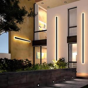 2Pack 47.2inch Long Outdoor Modern LED Wall Light,38W Waterproof IP65 Warm White 110V led Wall Mount Lighting Fixture Rectangular Black Wall Lights Elegant Frosted White Acrylic Anti Rust.
