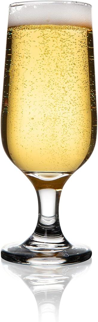 Footed Beer Glass Set - Flute Shape, 6PCS Thick Beer Glasses for Ale, Pilsner, and Craft Beer, Pina Coladas, Cocktail Drinks (8.75 OZ)