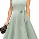 DRESSTELLS Women's Cocktail Dresses, Formal Wedding Guest Modest Church Vintage Tea Party Midi Evening Dress (X-Large, Lightgreen)