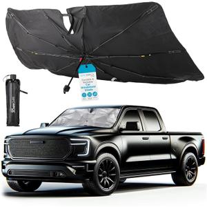 BIRDROCK HOME Car Windshield Sun Shade Umbrella - Foldable Cover UV Block for Front Window, Sunshield for SUV, Truck & Sedan, Protect Interior from Sun, Heat, & Wind - Extra Large - Black & Silver