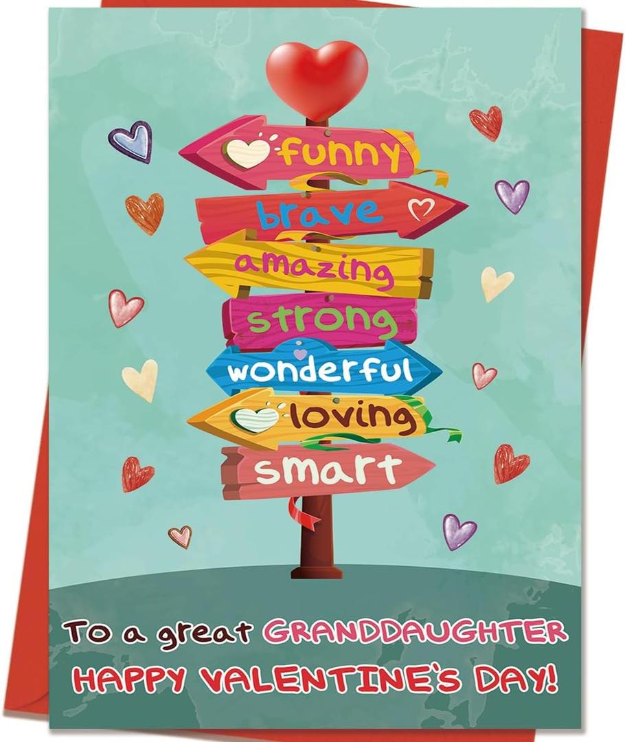 Granddaughter Valentine's Card | Funny Valentines Card for Granddaughter from Grandparent with Printed Message Inside (CD-323)