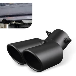 Exhaust Tip, Double-tube Reduce Noise Stainless Steel Bending Exhaust with Bolt, 2.5" Rust-proof Anti-collision Muffler Tip, Universal Pipe Modification Accessory (Black)