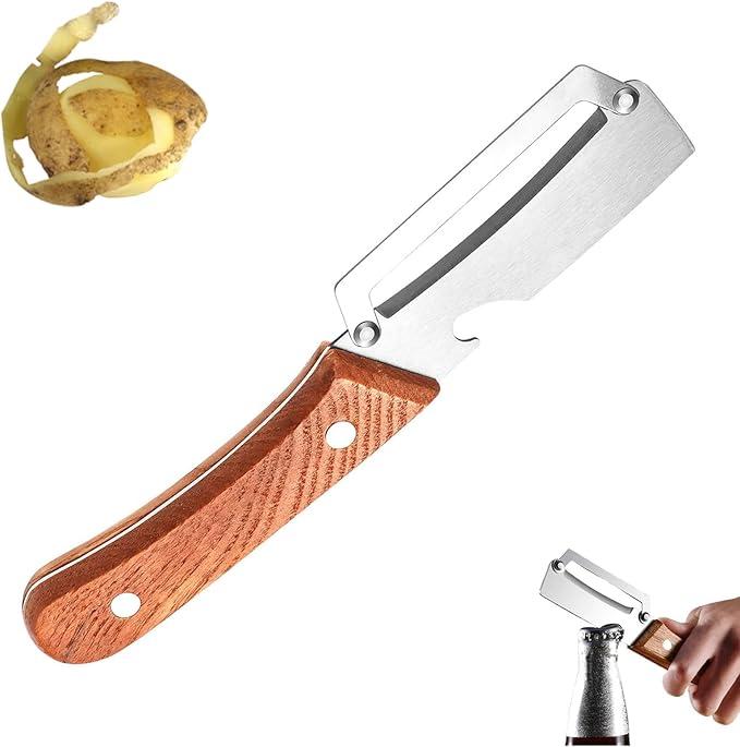 Roselli Wooden-Handled Stainless Steel Shredder and Peeler, 2026 New Multifunctional Vegetable Peeler, Roselli Shredding Knife, Vegetable Peeler for Potato, Carrot, Apple (2PC Paring knife)