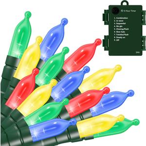 Battery Operated String Lights, 50 LED Multicolor Christmas Lights with Timer & 8 Modes, 18ft Mini Ligths for Christmas Tree, Wreath, Party, Wedding Thanksgiving Decoration