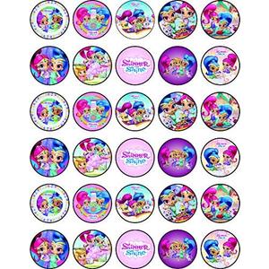 30 x Edible Cupcake Toppers Themed of Shimmer and Shine Collection of Edible Cake Decorations | Uncut Edible on Wafer Sheet