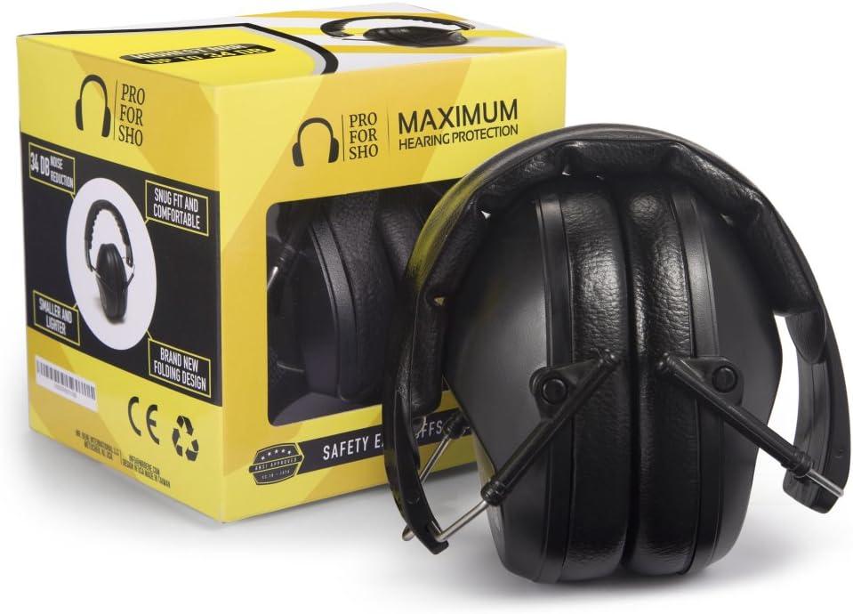 Pro For Sho 34dB NRR Hearing Protection Ear Muffs - Highest NRR in Compact Design, Ear Protection for Shooting, Mowing, Work (Standard, Black)