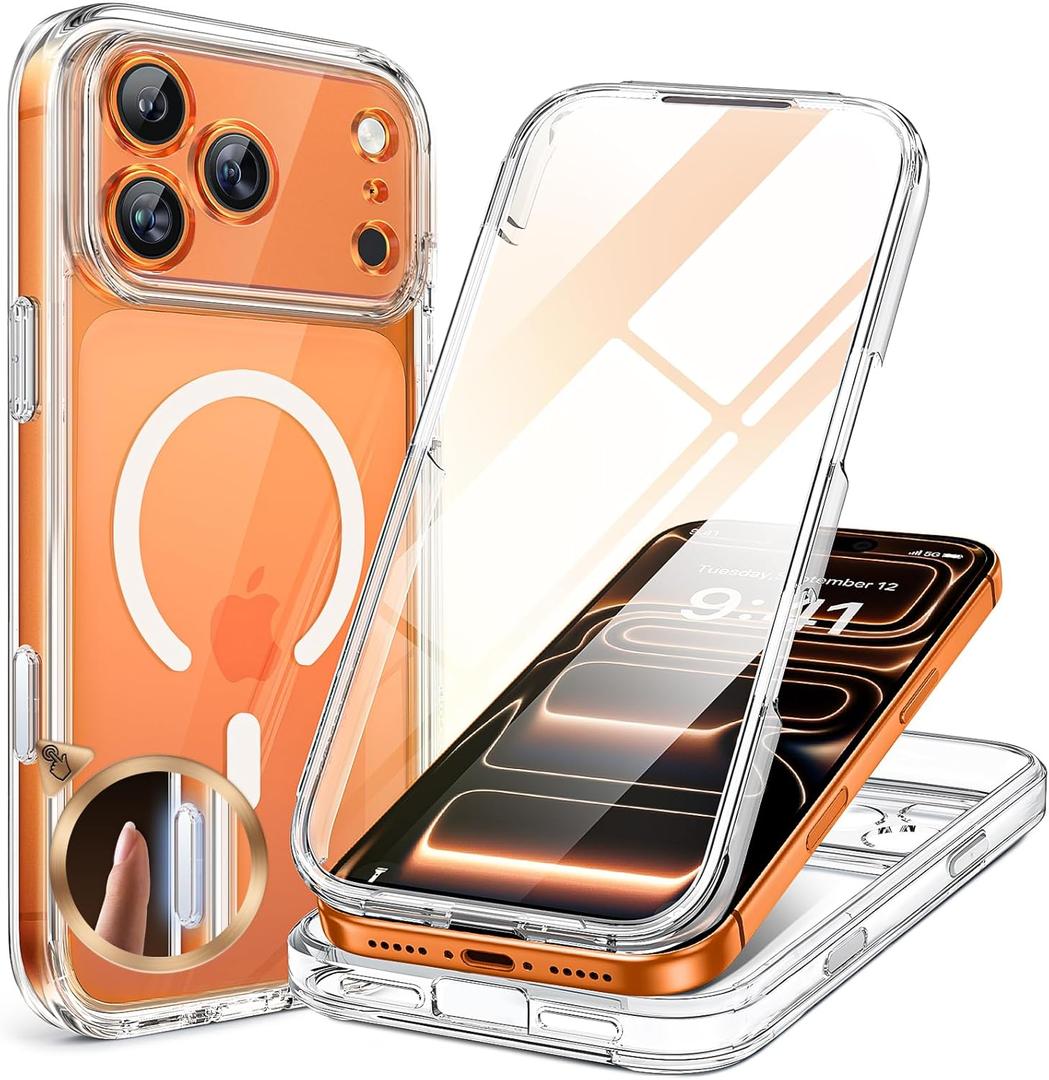 Miracase Magnetic Case for iPhone 17 Pro Max Case 6.9", [Camera Control Capture Button] Built-in Glass Screen Protector, Compatible with MagSafe, Full Body Bumper Clear Back Cover (Clear)