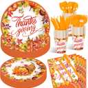 175 Pcs Thanksgiving Tableware Set - Serves 25, Harvest-Themed Disposable Plates, Cups, Napkins, Plastic Forks, Spoons, Knives for Thanksgiving Day Dinner, Fall Party Supplies, Autumn Gatherings