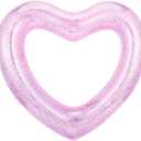 HeySplash Pool Floats, Adult Size Heart Inflatable Pool Floatie for Bachelorette Party, Swim Tube Rings, River Lake Beach Floaty, Wedding Bride Valentine Fun Toy Raft Lounge for Kids, Glitter Pink (I-Glitter Pink)