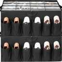 Shoe Organizer for Closet, Shoe Storage Solution with Clear Cover & Adjustable Dividers, Fabric Shoe Box Fits 16 +12 Pairs Shoes, Black, 2-Pack
