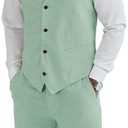 Tiefony Men's Linen 2 Piece Suit Slim Fit Wedding Groom Groomsmen Summer Vest Shorts Set, Gray, Medium