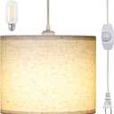 LALISU Plug in Pendant Light, Hanging Light with Plug in Cord 15Ft, On/Off Switch Pendant Lighting with Linen Shade, Hanging Lamp Fixture for Living Room, Bedroom, Kitchen, Dining Room (Beige)