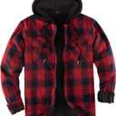 ZENTHACE Men's Sherpa Lined Full Zip Hooded Plaid Shirt Jacket (Large, Red/Grey)
