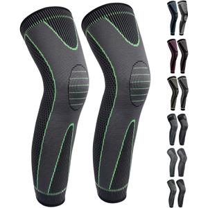 Full Leg Sleeves Long Compression Leg Sleeve Knee Sleeves Protect Leg, for Man Women Basketball, Arthritis Cycling Sport (X-Large (1 Pair), 01_Green)