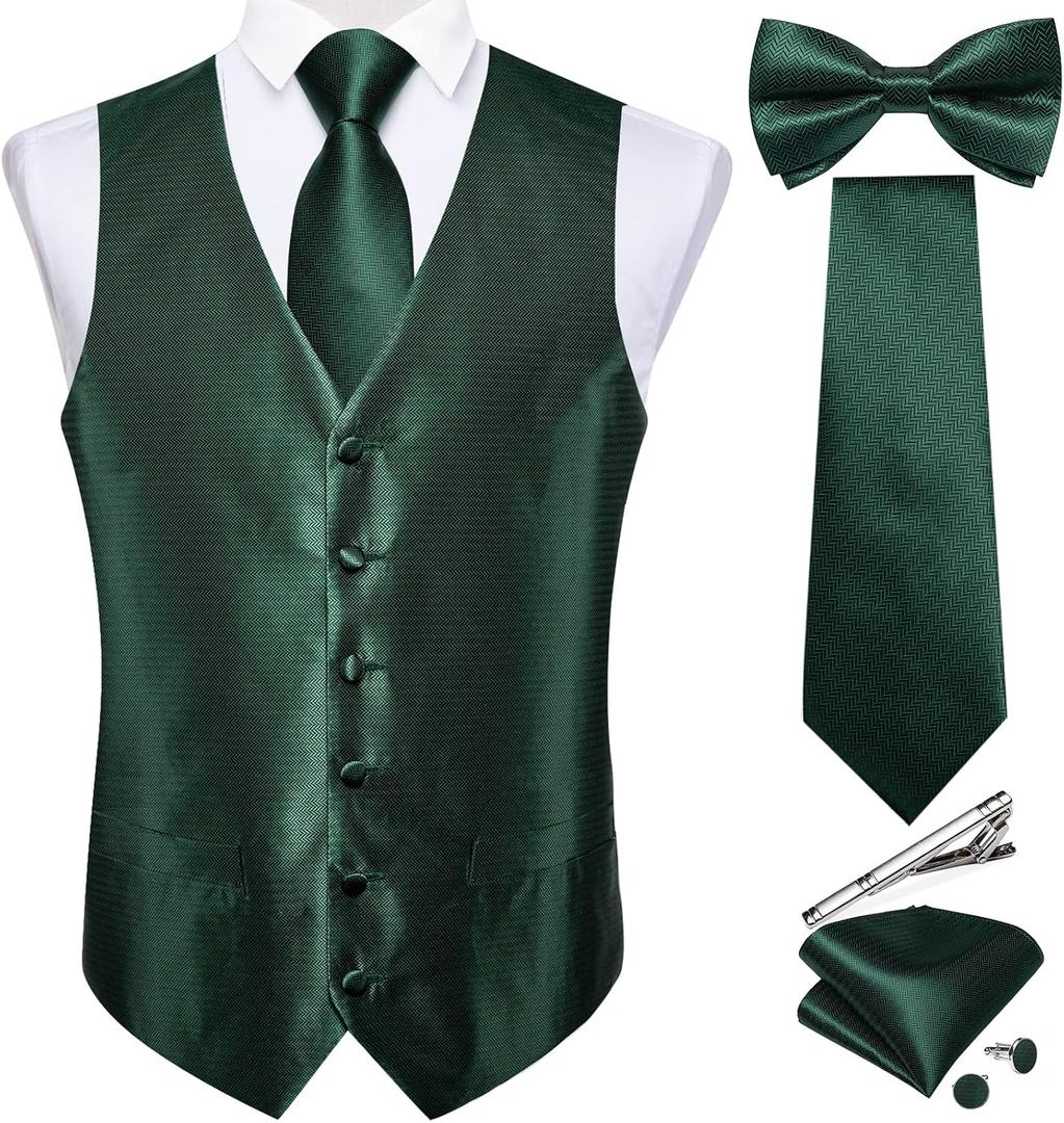 DiBanGu Men's Silk Paisley Vest and Necktie Pre-tied Bow Tie Formal Waistcoat for Wedding Party, Size:S