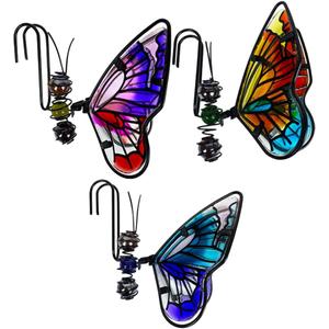 BESPORTBLE 3Pcs Butterfly Decorations for Flower Pots - Iron and Glass Hanging Butterfly Ornaments, Plant Pot Hanger Figurines, Garden Pendant Decor