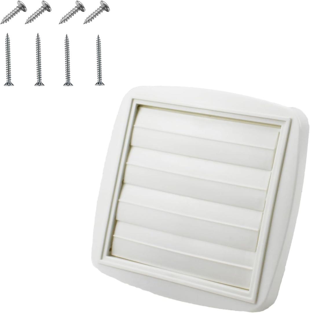 Amonk Adjustable Dryer Vent Cover Outside 4'' to 5'' to 6'' Plastic Louvered Outdoor Dryer Vent Covers for Wall Airflow Vent Dryer Cover with 8 Screws, White