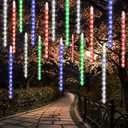 LJLNION Meteor Shower Lights, 12 Inch Outdoor Icicles Christmas Lights, 8 Tubes 288 LED Iciclelights Snow Falling Light, Connectable Raindrop Light, Xmas Wedding Party Tree Holiday Decor, Multicolor