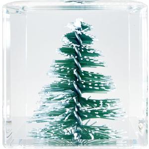 Plastic Christmas Tree Decor Desk Accessory Mini Resin Cube  Flower in Resin with Decorative 3D Christmas Tree, Desk Decor for Women, Small 1.58'' (2.9 oz), Lightweight Paperweight Option (4 cm)