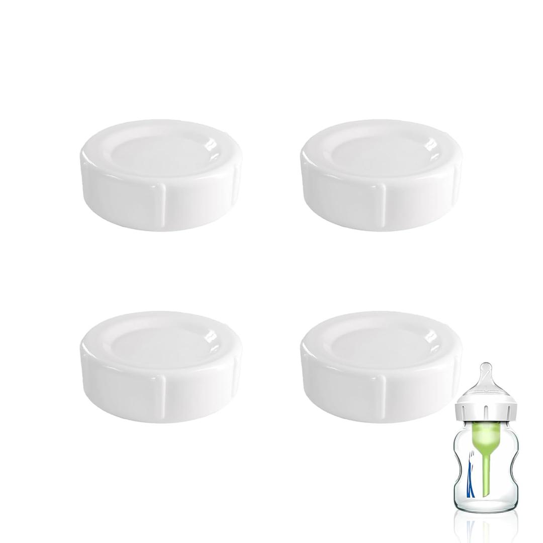 4pcs Wide Bottle Caps Compatible for Wide-Neck Natural Flow Dr Brown Bottles,BPA Free Travel and Storage Baby Bottle Lids Replacement Parts with Sealing Gasket for Baby Bottles Accessory (White)