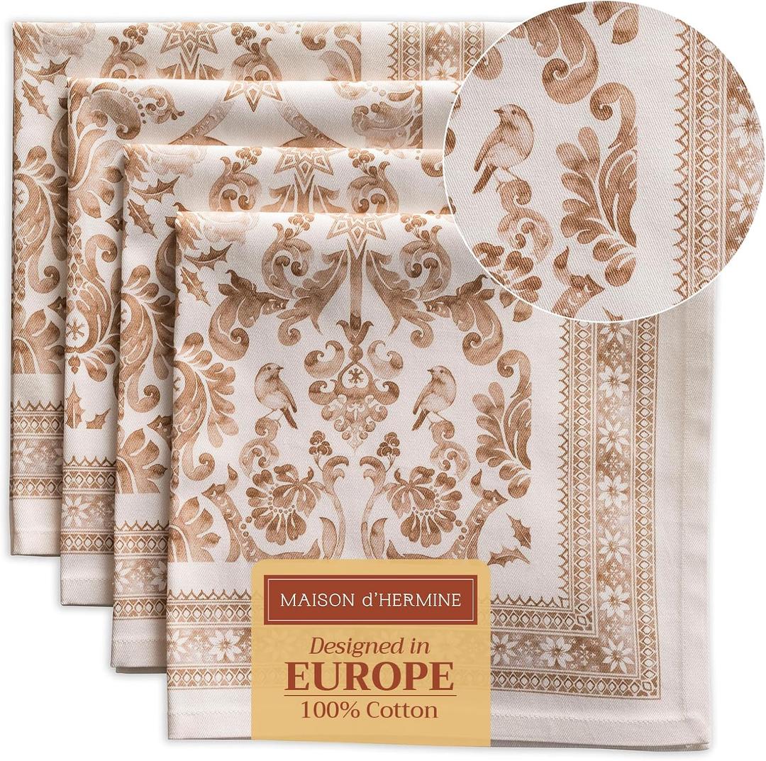Maison d' Hermine Cloth Napkins Set of 4 100% Cotton for Thanksgiving Christmas Decorations Everyday Reusable Square Fall Napkins Cloth Washable Dinner Party (Allure, 20"x20")