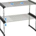 carrotez 2 Pack Expandable Cabinet Organizer, Set of 1 Width & Height-Adjustable Kitchen Cabinet Organizer Shelf, Stackable Kitchen Counter Shelf, 11.8~19.6 x 7.8 x 5.9~9" Black