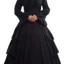 GRACEART Women Victorian Rococo Dress Gothic Ball Gown Costumes (Dress & Hoop Skirt) Black, XL