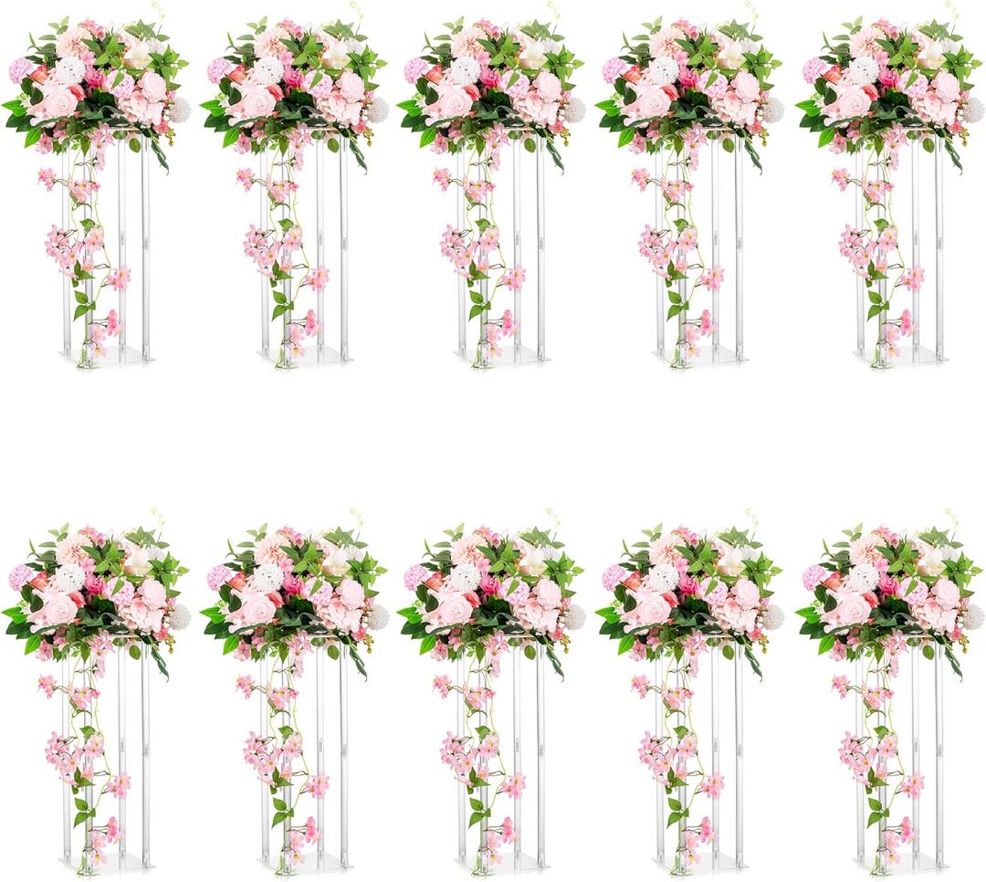 Acrylic Vases Wedding Centerpieces for Tables - 10 Pcs Clear Column Flower Stand, 23.6in Tall Flower Vases for Centerpieces, Inweder Geometric Vases for Centerpieces Bulk, Birthday Party, Home Decor
