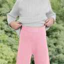 Haloumoning Girls Solid Rib Knit Wide Leg Pants Elastic Waist Flowy Casual Sweater Pants 5-14 Years (S)