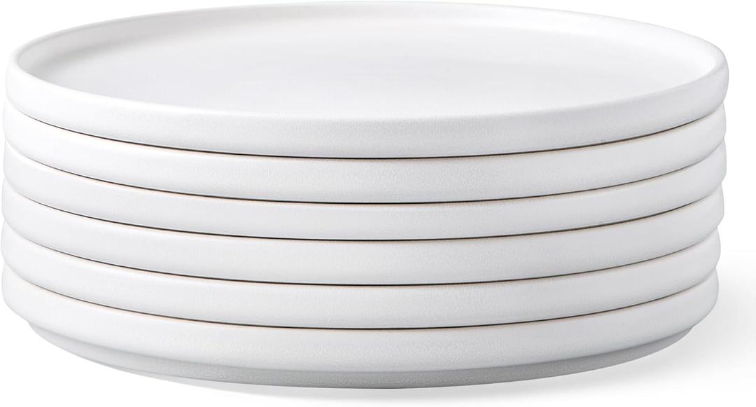 AmorArc Stoneware Dinner Plates Set of 6, 10.5 Inch Reactive Matte Glaze Ceramic Plates Set, Modern Dinnerware Dish set for Kitchen,Microwave, Dishwasher Safe, Scratch Resistant,Matte White
