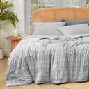 Cozy Bliss Seersucker Cooling Comforter Queen Size, Q-Max 0.45 Reversible Lightweight Cooling Blanket, Breathable Silk Smooth Summer Bedding Quilt for Hot Sleepers Night Sweats Light Grey