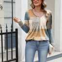 Misakia Women Long Sleeve Top V Neck Casual Shirt Loose Fit Fall Blouse Trendy Tunic Clothes 2025 (L)
