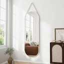 Full Length Mirror Wall Mounted, 48"x16" Oval Hanging Mirror (Black) Leather Strap, Aluminum Alloy Frame, Tempering&Shatter-Proof Glass, Adjustable Height, Home Decor for Bedroom, Cloakroom, Size: 48"L x 16"W