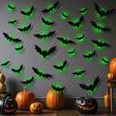 YHW 12pcs Bats+9pcs Spider LED Light Halloween Decorations Wall Décor Bat Stickers Decals PVC 3D Wall Bat Spider Scary Stickers Halloweens Party Decorations Indoor Outdoor DIY Home Window Door Décor