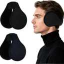 Sucrain 2 Pack Earmuffs For Winter,Unisex Foldable Cold Weather fleece Earmuffs Adjustable Behind The Head Ear Warmers (Navy Blue + Black)