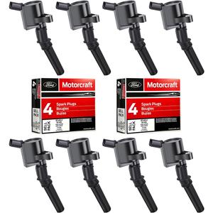 MAS Ignition Coils DG508 and Motorcraft Spark Plugs SP493 compatible with Ford Lincoln Mercury 4.6L engines