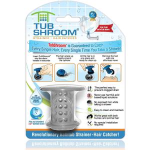 TubShroom Tub Hair Catcher Protector, Fits 1.5" - 1.75" Drain, Gray