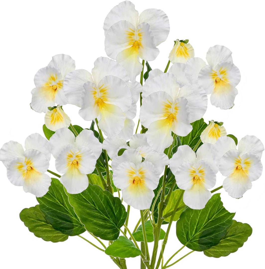 White Artificial Flowers 3 Pack Pansy Flowers Artificial Silk Flowers 18" Realistic Fake Flowers for Decoration Spring Faux Flowers for Vase Home Indoor Wedding Flower Bouquet Table Centerpiece Decor