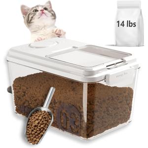 Airtight Pet Food Storage Container with Freshness Compartment, 12–14 lb Dog Food Storage Bin, Double Silicone Seal & Magnetic Flip Lid, Food-Grade PP Container for Dry Food, Cat Food and Treats
