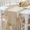 Natural Ruffled Table Runner 72 Inches Long Rustic Cotton Tabletop Farmhouse Decor for Baby Shower Bride Shower Birthday Party Holiday Wedding (Solid Color)