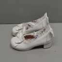 Women Kawaii Mid Block Heel Shoes, Mary Jane Pumps with Bow and Pearl Platform Chunky Heel Cute Sweet Shoes (White, 38)