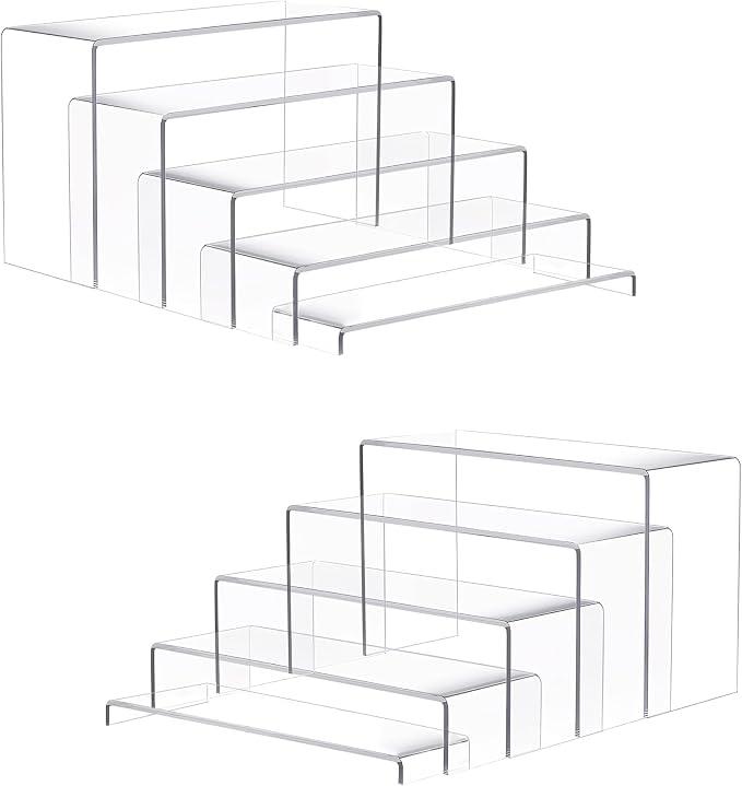 Goabroa 2 Sets 10 Pcs Clear Display Risers, Rectangular Display Stands | Table Stands for Jewelry, Cupcake, Perfume, Figures, Dessert (7"-8"-9" L)