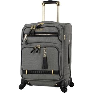Steve Madden Designer Luggage - Checked Large 20 Inch Softside Suitcase - Expandable for Extra Packing Capacity - Lightweight Bag with Rolling Spinner Wheels (Peek-A-Boo Grey)
