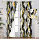 weesire Yellow and Grey Curtains Modern Striped Decorative 50% Light Blocking Darkening Grommet Yellow Curtain for Living Room Villa, Bedroom Gray and White 2 Panels Set, 52x84 Inches